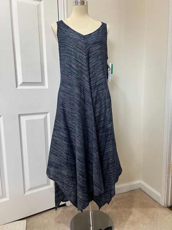 Fever Dresses & Skirts - Linen Blend Hanky Hem Blue Heathered Sleeveless Midi Dress Size XL